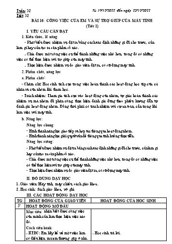 Kế hoạch bài dạy môn Tin học 3 (Kết nối tri thức) - Bài 16: Công việc của em và sự trợ giúp máy tính