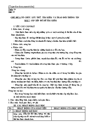 Kế hoạch bài dạy môn Tin học 3 (Kết nối tri thức) - Bài 4: Sắp xếp để dễ tìm kiếm