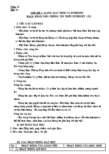 Kế hoạch bài dạy môn Tin học 3 (Kết nối tri thức) - Bài 6: Khám phá thông tin trên Internet