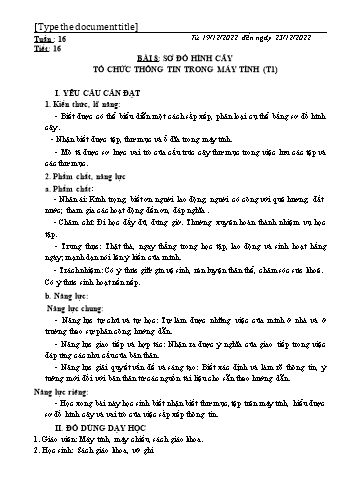 Kế hoạch bài dạy môn Tin học 3 (Kết nối tri thức) - Bài 8: Sơ đồ hình cây. Tổ chức thông tin trong máy tính