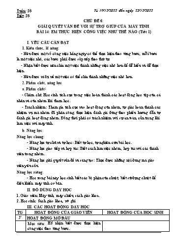Kế hoạch bài dạy môn Tin học 3 (Kết nối tri thức) - Chủ đề 6, Bài 14: Em thực hiện công việc như thế nào