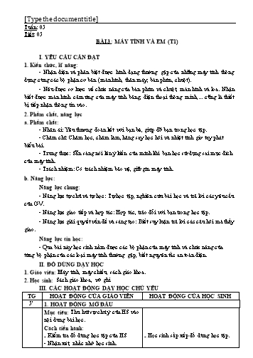 Kế hoạch bài dạy môn Tin học 3 (Kết nối tri thức) - Tuần 5+6, Bài 3: Máy tính và em