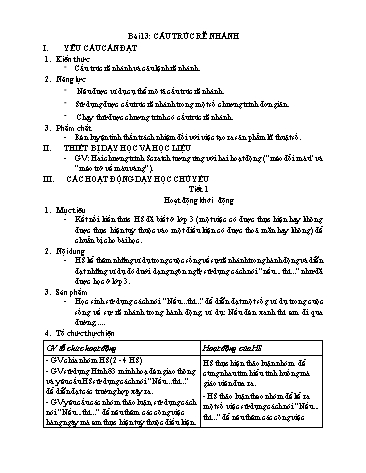Kế hoạch bài dạy môn Tin học 5 - Bài 13: Cấu trúc rẽ nhánh