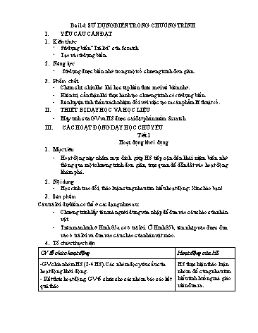 Kế hoạch bài dạy môn Tin học 5 - Bài 14: Sử dụng biến trong chương trình