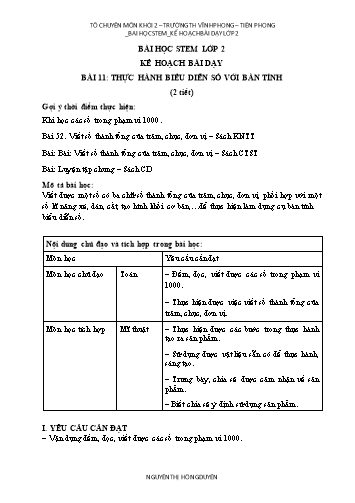 Kế hoạch bài dạy Stem 2 - Bài 11: Thực hành biểu diễn số với bàn tính - Nguyễn Thị Hồng Duyên