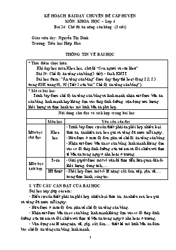 Kế hoạch bài dạy Stem Khoa học Lớp 4 - Bài 24: Chế độ ăn uống cân bằng - Nguyễn Thị Dinh