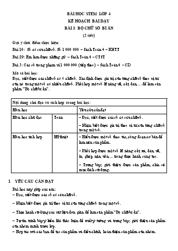 Kế hoạch bài dạy Stem Toán 4 - Bài 3: Bộ chữ số bí ẩn Kế hoạch bài dạy Stem Toán 4 - Bài 3: Bộ chữ số bí ẩn