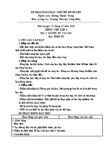 Kế hoạch bài dạy Tiếng Việt Lớp 4 (Luyện từ và câu) - Bài: Tính từ - Năm học 2023-2024 - Dương Thành Trung
