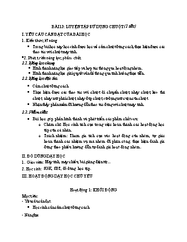 Kế hoạch bài dạy Tin học 3 - Bài 13: Luyện tập sử dụng chuột (1 tiết)