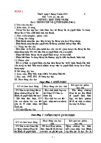 Kế hoạch bài dạy Tin học + Công nghệ Lớp 3, 4, 5 - Tuần 1 - Năm học 2023-2024