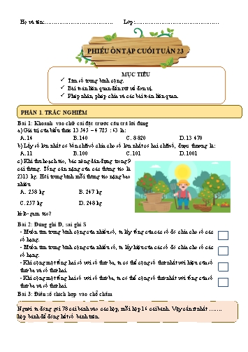 Phiếu bài tập môn Toán 4 ôn cuối tuần 23