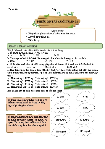 Phiếu bài tập môn Toán 4 ôn cuối tuần 24
