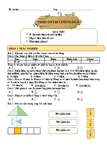 Phiếu bài tập môn Toán 4 ôn cuối tuần 25