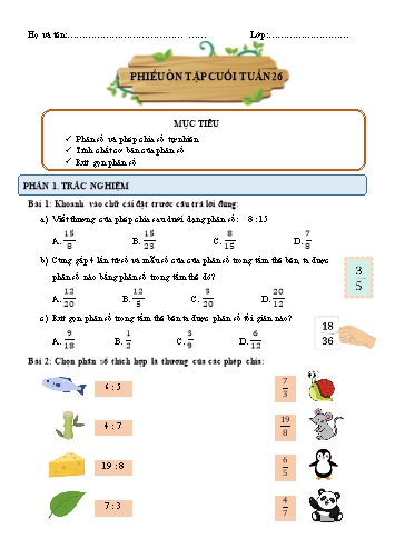 Phiếu bài tập môn Toán 4 ôn cuối tuần 26