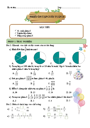 Phiếu bài tập môn Toán 4 ôn cuối tuần 28