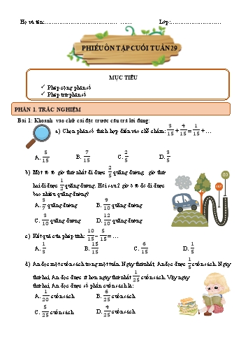 Phiếu bài tập môn Toán 4 ôn cuối tuần 29