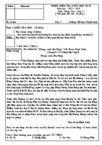 Phiếu kiểm tra giữa học kì II môn Tiếng Việt 5 - Năm học 2022-2023 (Có đáp án + Ma trận)