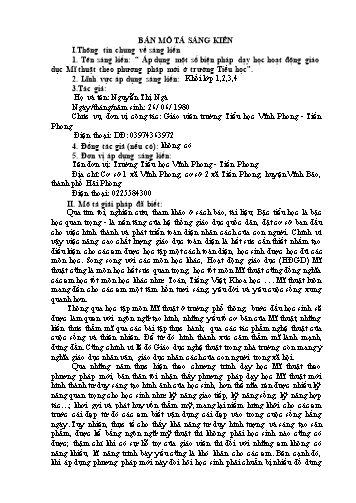 Sáng kiến kinh nghiệm Áp dụng một số biện pháp dạy học hoạt động giáo dục Mĩ thuật theo phương pháp mới ở trường Tiểu học