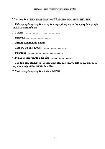 Sáng kiến kinh nghiệm Biện pháp dạy ngữ âm cho học sinh Tiểu học Sáng kiến kinh nghiệm Biện pháp dạy ngữ âm cho học sinh Tiểu học