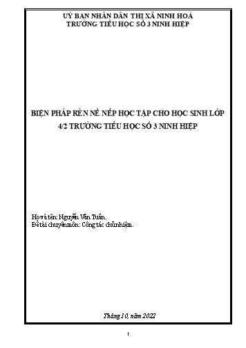Sáng kiến kinh nghiệm Biện pháp rèn nề nếp học tập cho học sinh Lớp 4/2 ở trường Tiểu học số 3 Ninh Hiệp