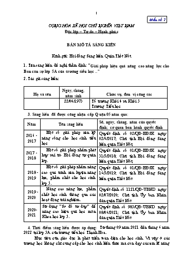 Sáng kiến kinh nghiệm Giải pháp hiệu quả nâng cao năng lực cho Ban cán sự Lớp 5A của trường tiểu học