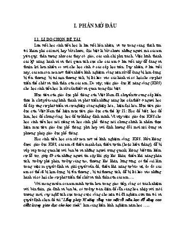 Sáng kiến kinh nghiệm Lồng ghép kĩ năng sống vào một số môn học để nâng cao chất lượng giáo dục cho học sinh