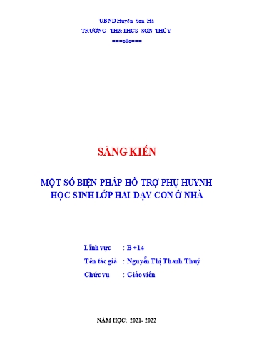 Sáng kiến kinh nghiệm Một số biện pháp hướng dẫn phụ huynh Lớp 2 dạy con học ở nhà