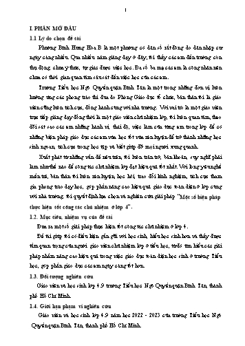Sáng kiến kinh nghiệm Một số biện pháp thực hiện tốt công tác chủ nhiệm ở Lớp 4