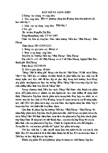 Sáng kiến kinh nghiệm Một số phương pháp rèn kĩ năng làm văn miêu tả cho học sinh Lớp 5