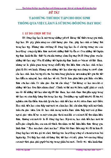 Sáng kiến kinh nghiệm Tạo hứng thú học tập cho học sinh thông qua việc làm và sử dụng đồ dùng dạy học