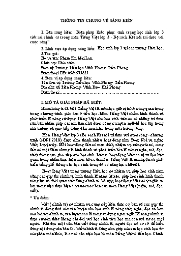 SKKN Biện pháp khắc phục tình trạng học sinh Lớp 3 viết sai chính tả trong môn Tiếng Việt Lớp 3 - Bộ sách kết nối tri thức với cuộc sống