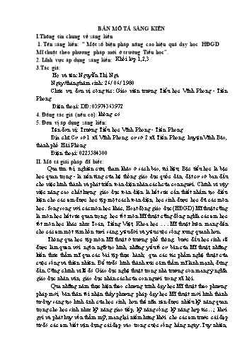 SKKN Một số biện pháp nâng cao hiệu quả dạy học hoạt động giáo dục Mĩ thuật theo phương pháp mới ở trường Tiểu học