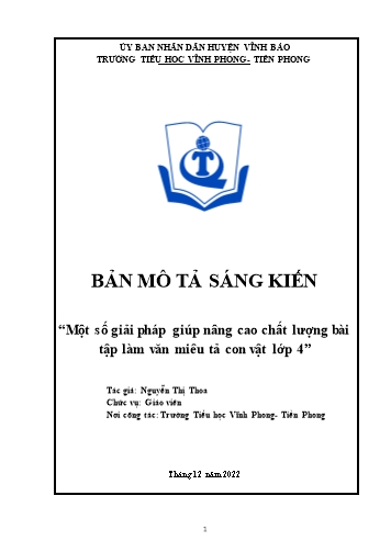 SKKN Một số giải pháp giúp nâng cao chất lượng bài tập làm văn miêu tả con vật Lớp 4