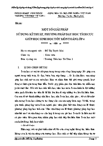 SKKN Một số giải pháp sử dụng kĩ thuật, phương pháp dạy học tích cực giúp học sinh học tốt môn Toán Lớp 4 SKKN Một số giải pháp sử dụng kĩ thuật, phương pháp dạy học tích cực giúp học sinh học tốt môn Toán Lớp 4