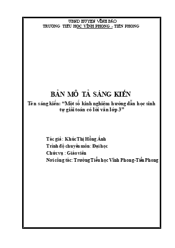 SKKN Một số kinh nghiệm hướng dẫn cho học sinh tự giải Toán có lời văn Lớp 3