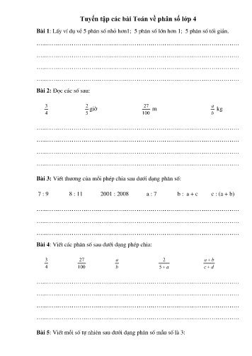 Tuyển tập các bài toán về phân số Lớp 4